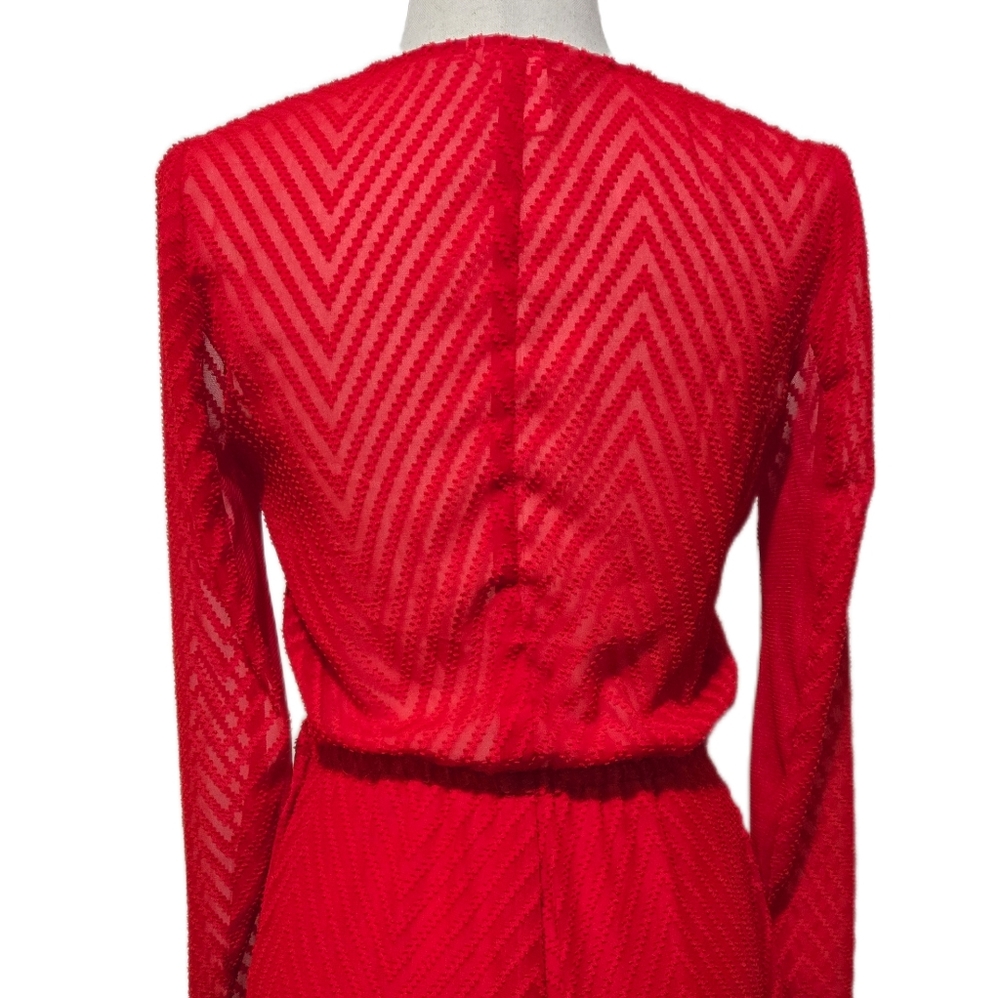 H&M Red Maxi Dress Sheer Textured Chevron Katy Perry Holiday Collection Size 4 - Picture 8 of 15